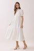 Ruffled Short Sleeve Tiered Button Down Mid Dress | White