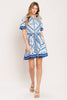 Printed Mini Dress | White & Blue