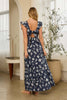 Seashell Print Ruffle Sleeve Maxi Dress | Navy & White