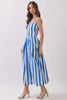 Stripe Back Side Pockets Smocked Midi Dress | Blue