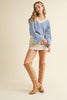 Striped V Neckline Knit Cropped Sweater | Blue
