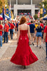 Corset Inspired Maxi Dress with Braided Shoulder Strap | Red