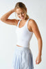 Ribbed Scoop-Neck Built-in-Bra Tank Top | White