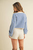 Striped V Neckline Knit Cropped Sweater | Blue