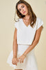 Sleeveless V Neck sweater top & flared mini skirt | off white