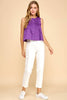 Pleated Chest Button Down Sleeveless Top | Purple