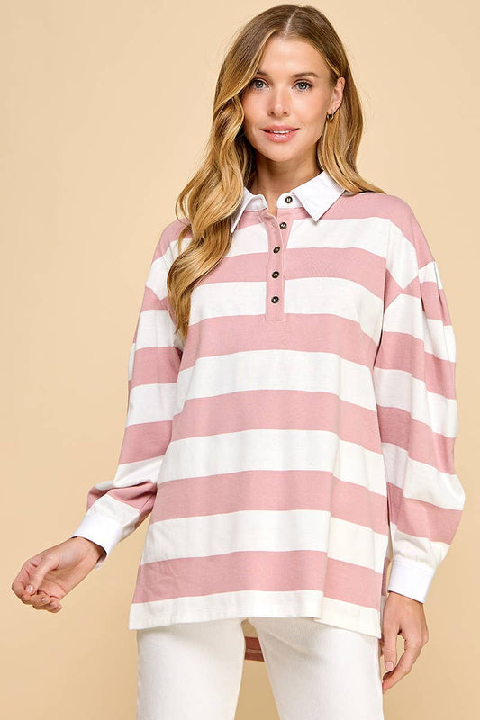 Motion Oversized Rugby Style Shirt | Pink