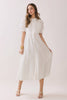Ruffled Short Sleeve Tiered Button Down Mid Dress | White
