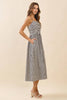 Striped Fitted Ruched Bodice Midi Dress: Black