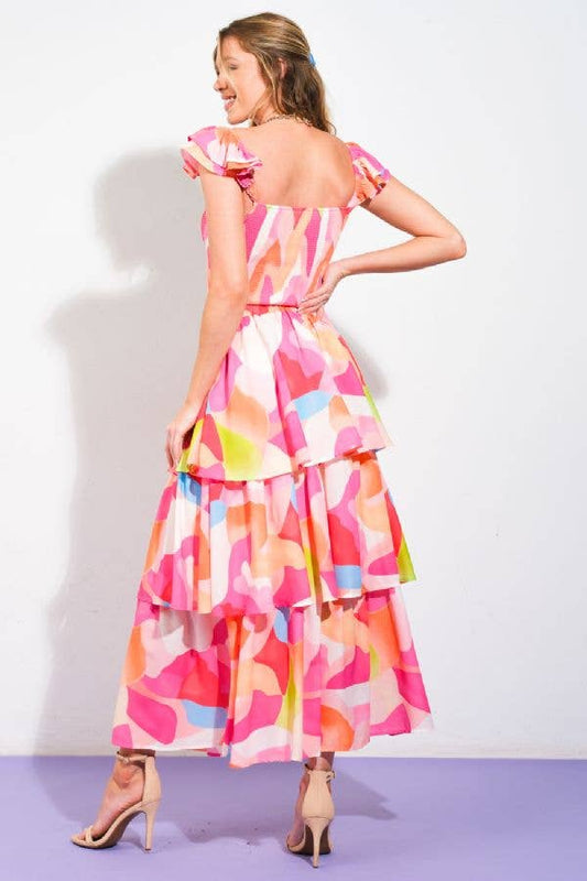Printed Top & Skirt Set | Ivory & Pink