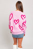 Long Sleeve Round Neck Heart Printed Sweater | Pink & Fuchsia
