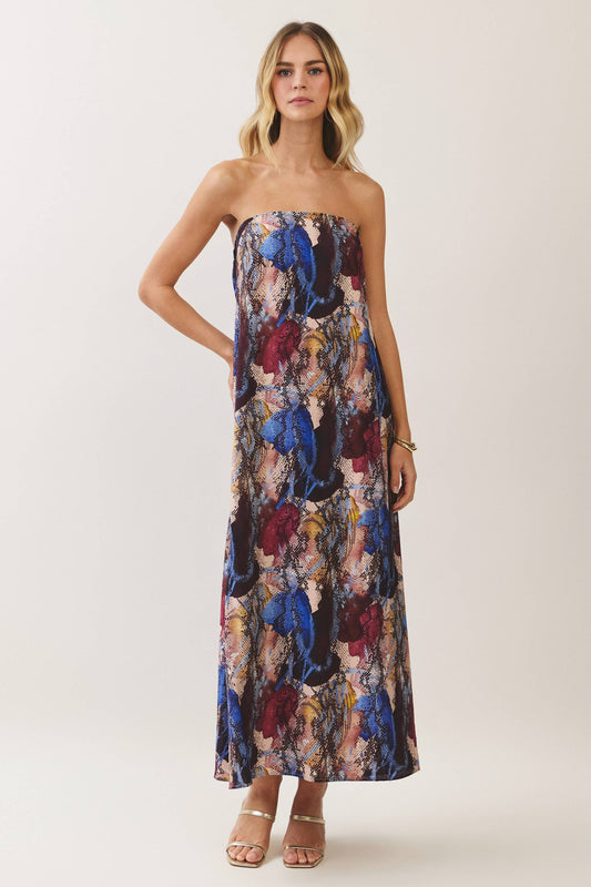 Abstract Print Strapless Maxi Dress | Multi