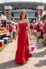 Corset Inspired Maxi Dress with Braided Shoulder Strap | Red