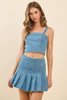 Denim Wide Straps Square Neckline Cropped Tank | Denim Blue
