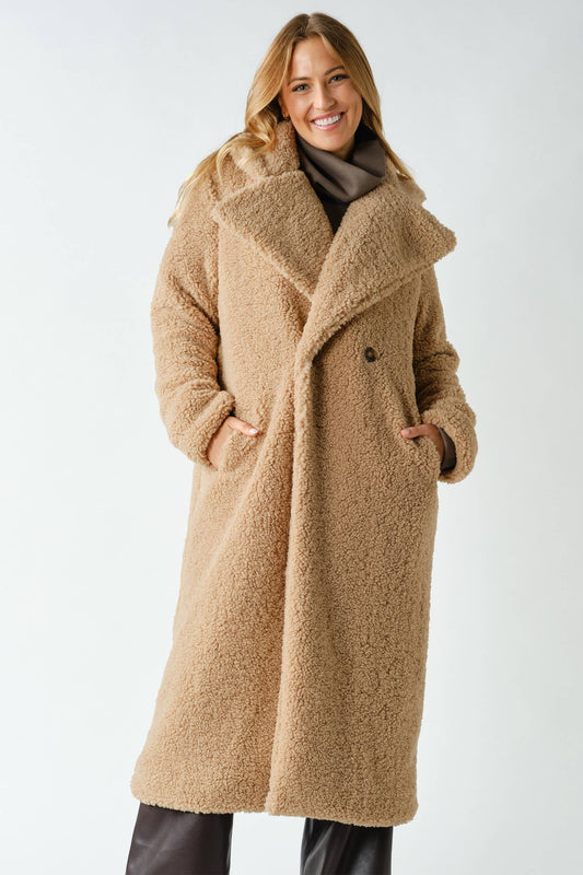 Sherpa Longline Double-Breasted Coat | Teddy