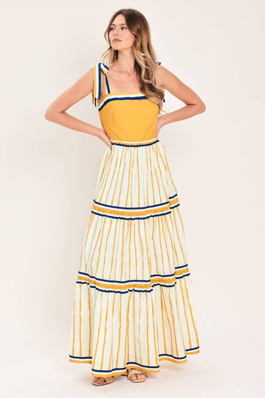 Printed woven maxi dress | Camel Stripe