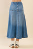 High Waisted Paneled A Line Denim Midi Skirt | Denim Blue