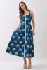 Floral Border Trim Square Neck Midi Dress | Navy