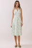 Printed Back Smocked V Neck Halter Neck Dress | Green