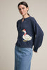 Duck Pattern Button Front Knit Cardigan | Heather Navy
