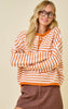 Striped Henley Knit Top with drop shoulder | Sunkist | orange stripe