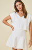 Sleeveless V Neck sweater top & flared mini skirt | off white