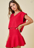 Sleeveless V Neck sweater top & flared mini skirt | red