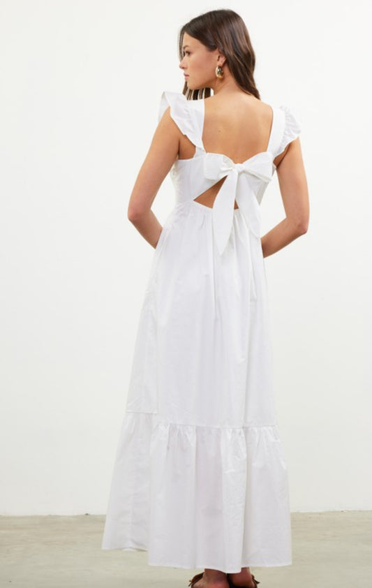 Poplin Tie-Back Maxi Dress | White