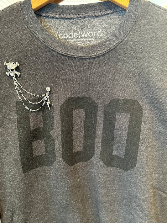 BOO sweatshirt Heather Charcoal black letters