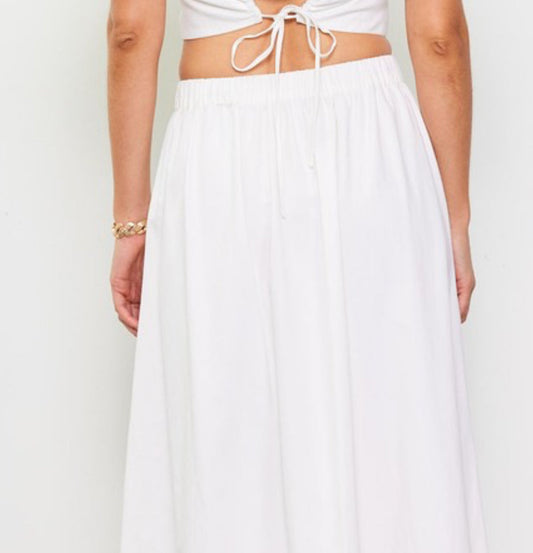 Puff Sleeves Top and skirt set with Cinched Back | White