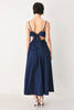 Solid Woven Midi Dress | Navy