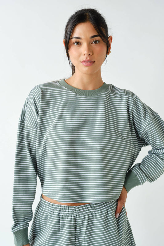 Boardwalk Stripe Crewneck Set | Eucalyptus & White