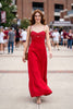 Corset Inspired Maxi Dress with Braided Shoulder Strap | Red