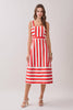 Square Neck Wide Straps Striped Midi Dress | Red