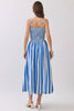 Stripe Back Side Pockets Smocked Midi Dress | Blue