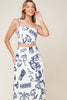 Printed Woven Top and Skirt Set | Ivory & Navy