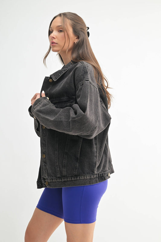 Boxy-Cut Denim Jacket | Charcoal Grey