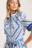 Printed Mini Dress | White & Blue