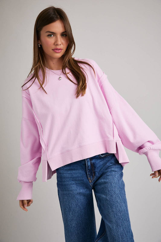 Long Sleeve Round Neck Sweatshirt | Light Pink