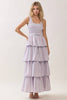 Smocked Bodice Waist Tie Tiered Maxi Dress | Pink