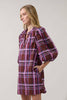 Victoria Shift Split Neck Mini Dress Plaid | Burgundy Multi