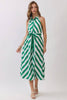 Striped Sleeveless Collared Midi Shirt Dress | Green