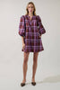 Victoria Shift Split Neck Mini Dress Plaid | Burgundy Multi