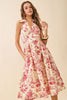 Toile Abstract Print Deep Split Neck Halter Midi Dress: Burgundy