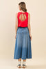 High Waisted Paneled A Line Denim Midi Skirt | Denim Blue
