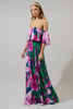 Ellerton Tropics Enamored Off the Shoulder Ruffle Dress |  Purple Multi