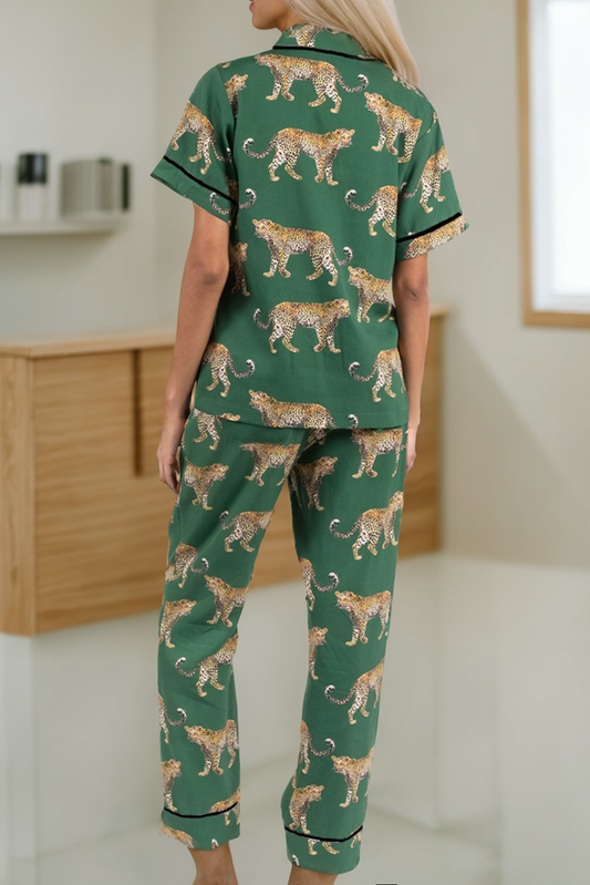 short sleeve leopard pajamas back view