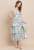 Printed Tiered Midi Dress: CREAM & BLUE Toile