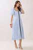 Striped Contrast Piping Detail Square Neck Dress | Blue