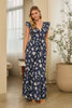 Seashell Print Ruffle Sleeve Maxi Dress | Navy & White